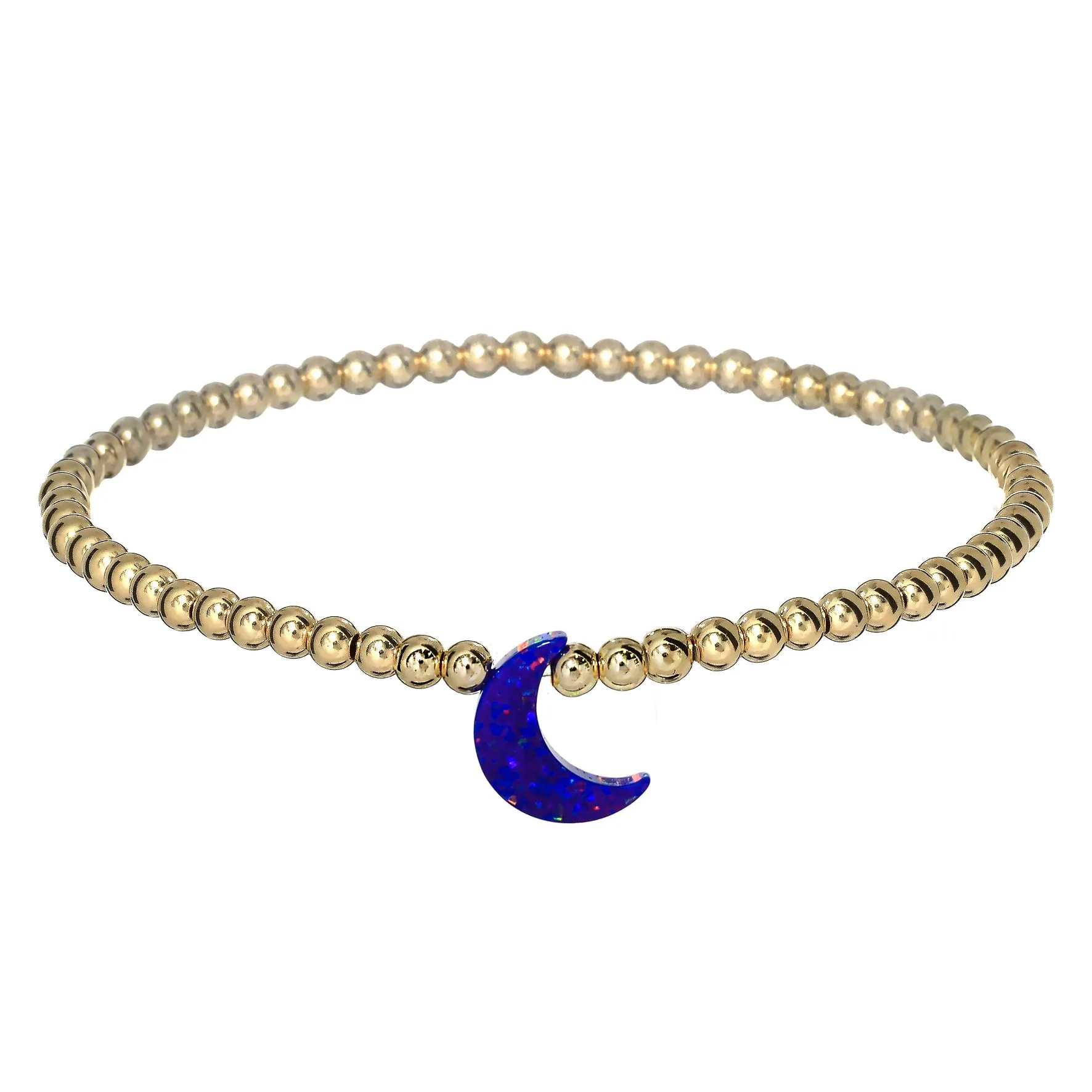 "MOON" Opal Charm and Gold Filled Ball Beaded Bracelet