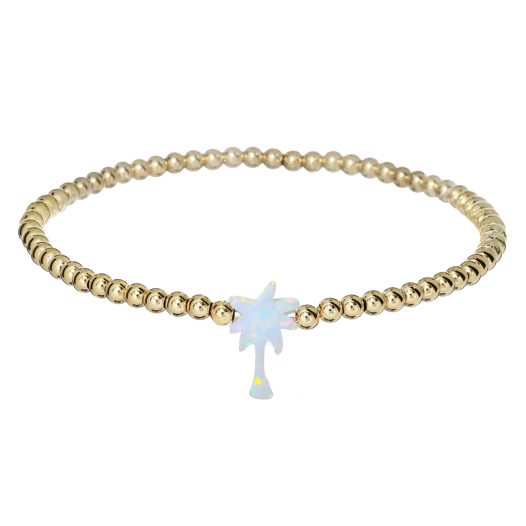 "PALM TREE" Opal Charm and Gold Filled Ball Beaded Bracelet