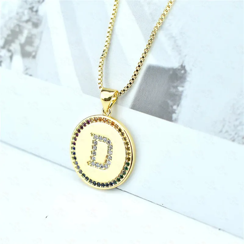 Rainbow Zircon Accented Personalized Initial Letter Pendant Necklaces