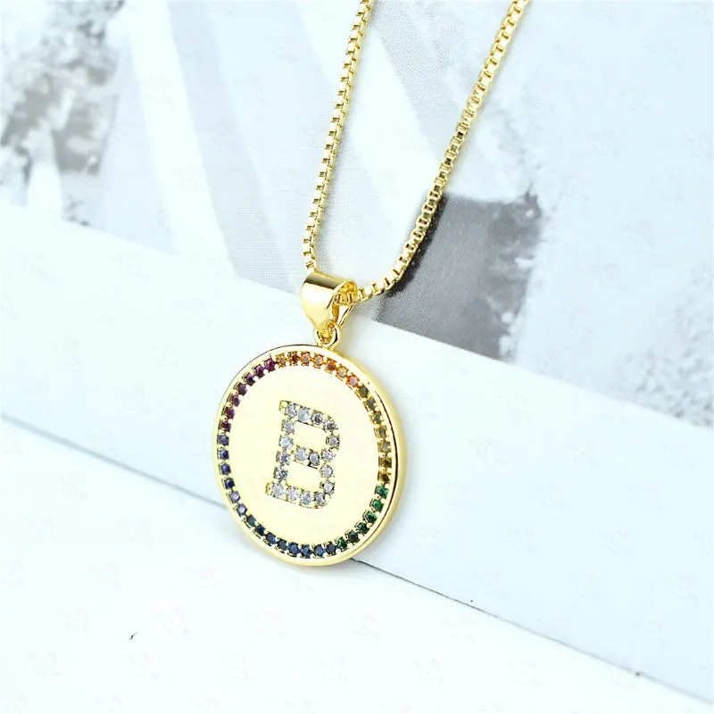 Rainbow Zircon Accented Personalized Initial Letter Pendant Necklaces