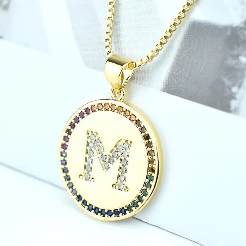 Rainbow Zircon Accented Personalized Initial Letter Pendant Necklaces