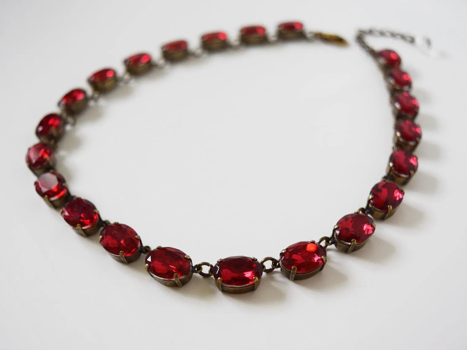 Raspberry Pink Crystal Collet Necklace - Medium Oval