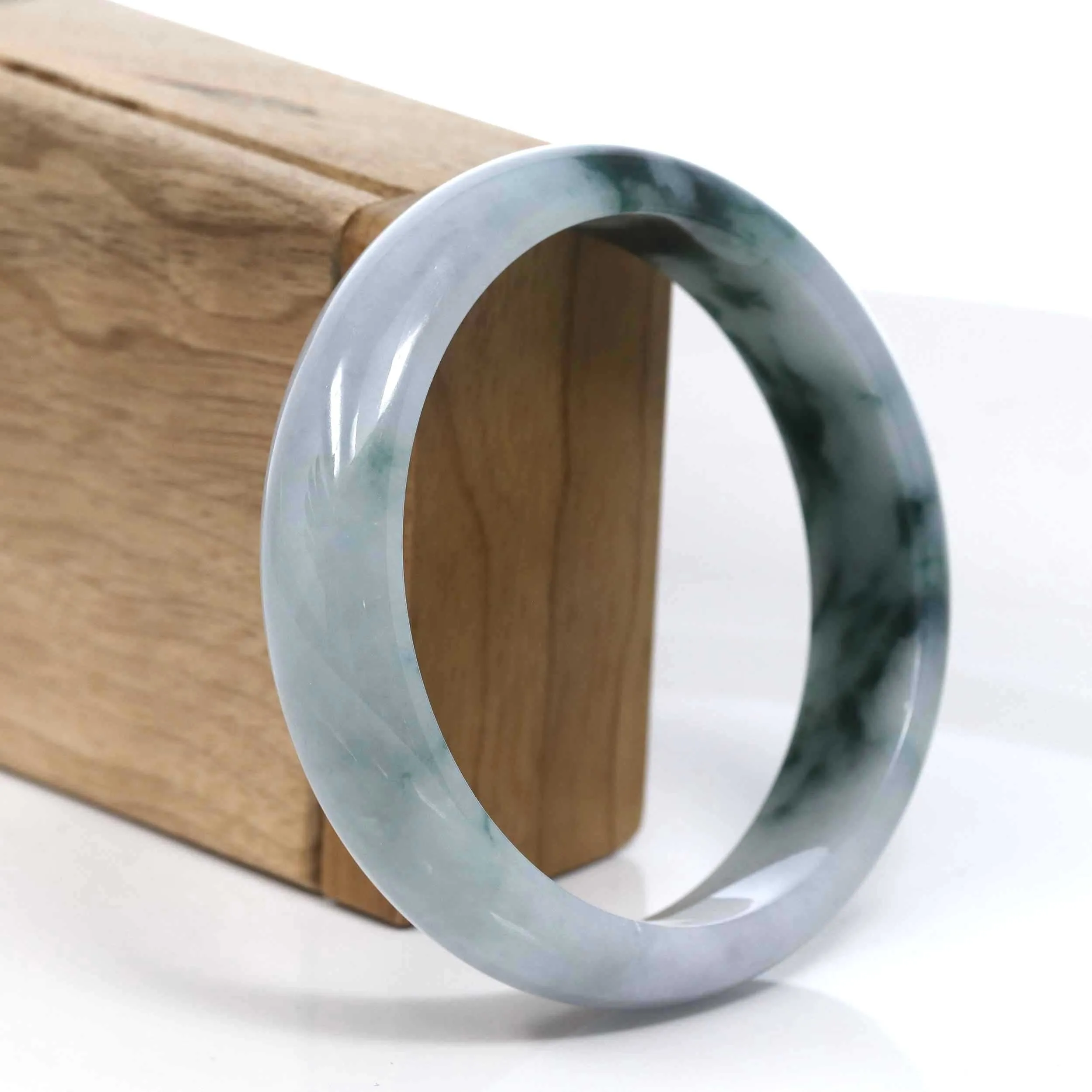 RealJade® Co. Blue-Green Classic Real Jadeite Jade Bangle Bracelet (63.48mm) #395