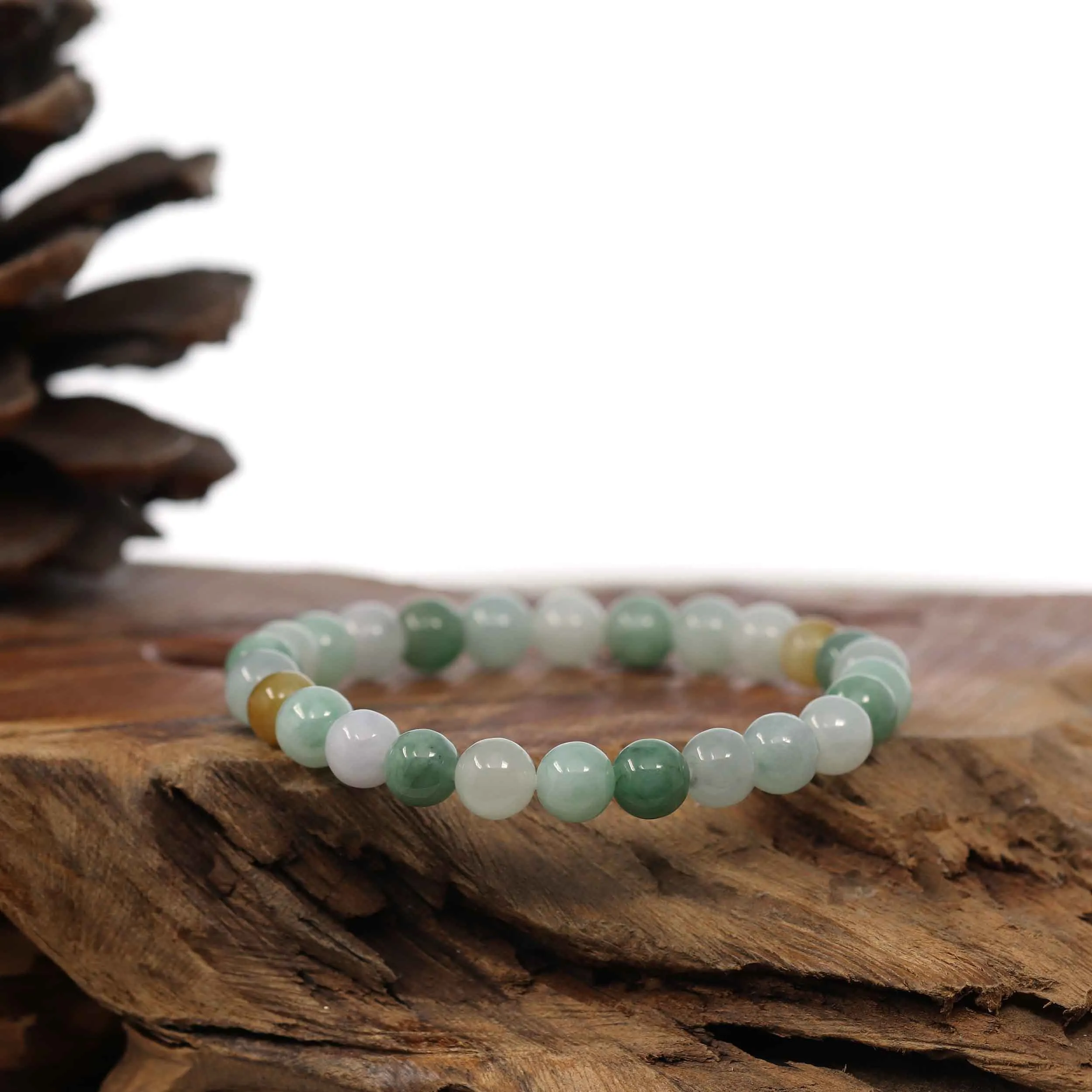 RealJade® Co. Genuine Jadeite Jade Round Multiple Colors Beads Bracelet (7.5 mm)