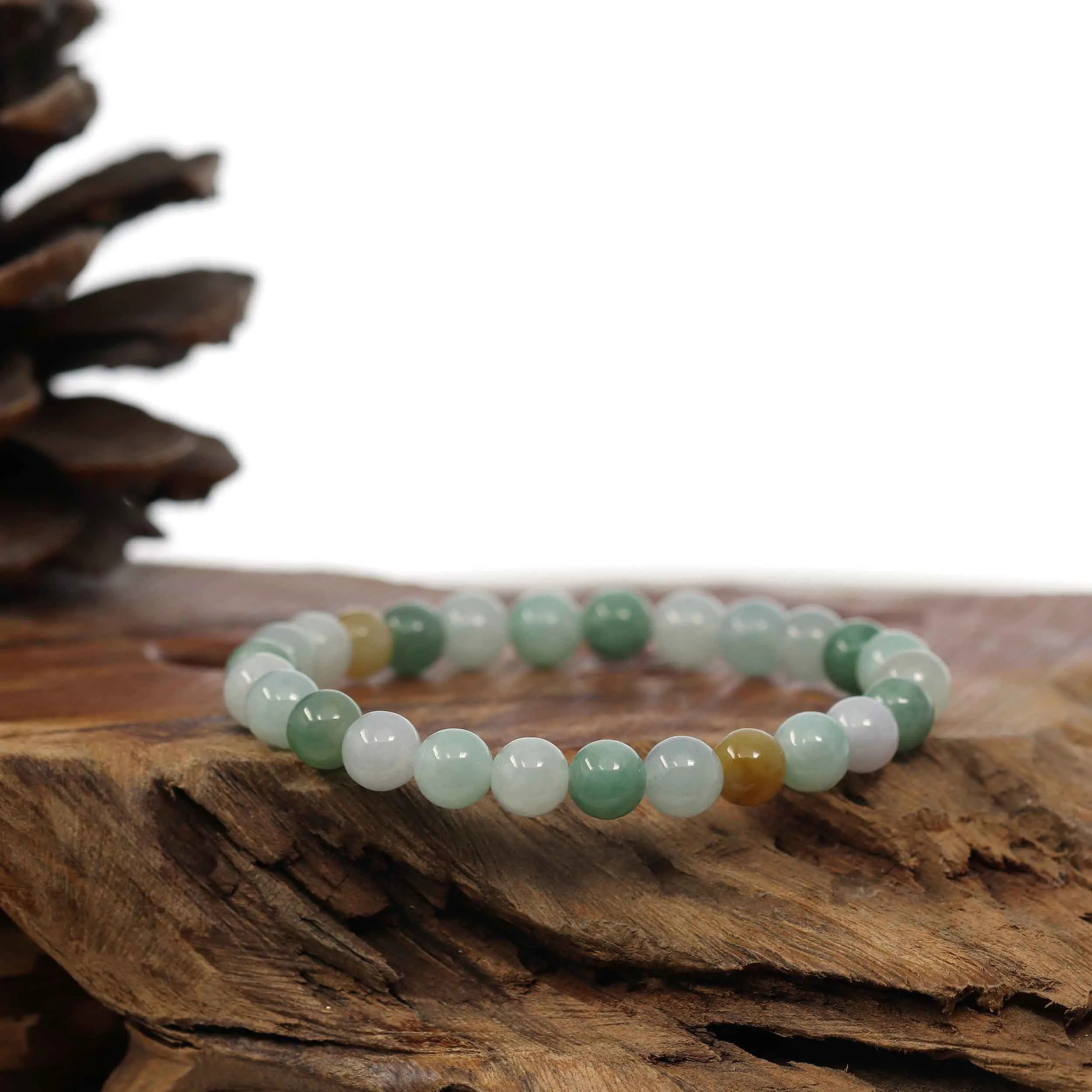 RealJade® Co. Genuine Jadeite Jade Round Multiple Colors Beads Bracelet (7.5 mm)