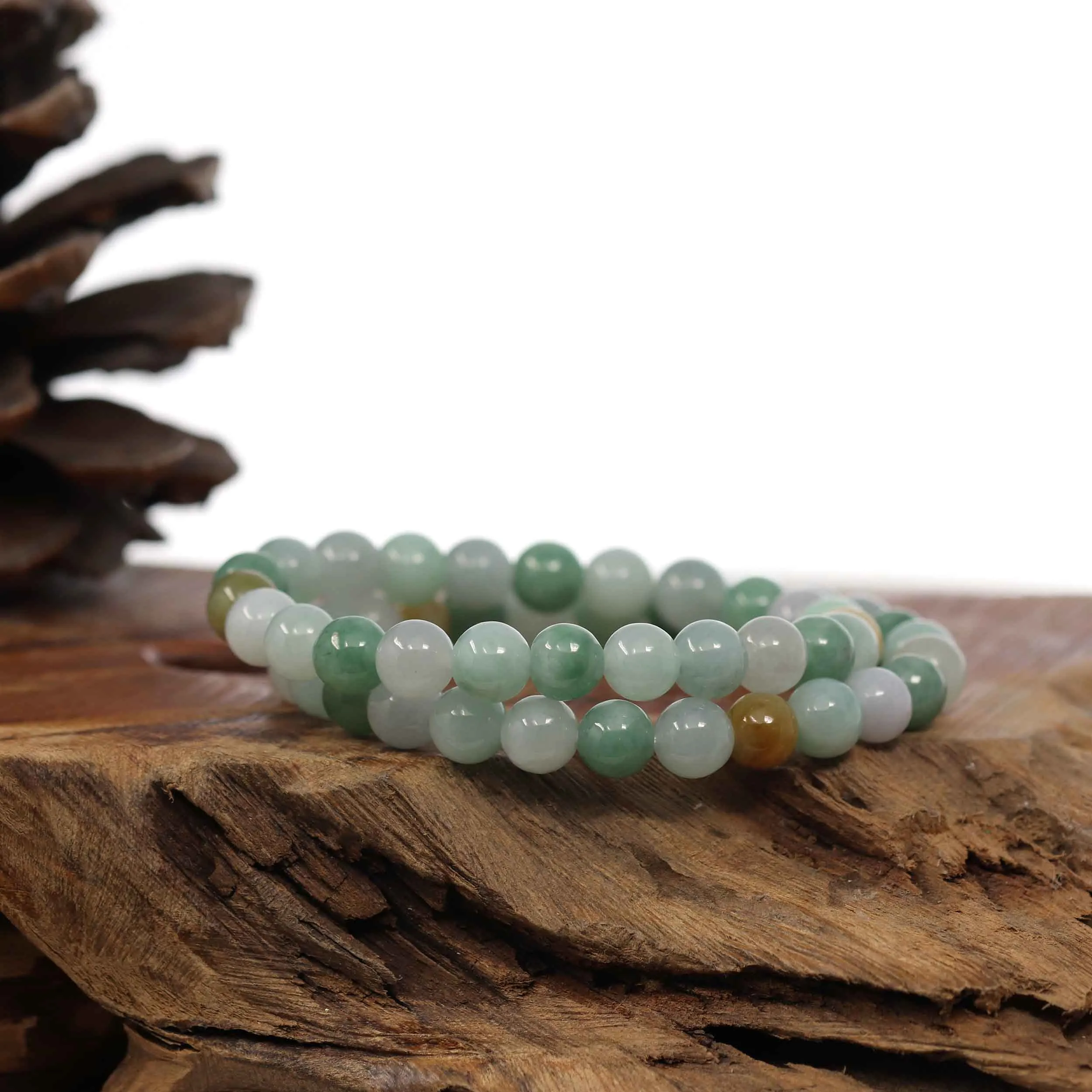 RealJade® Co. Genuine Jadeite Jade Round Multiple Colors Beads Bracelet (7.5 mm)