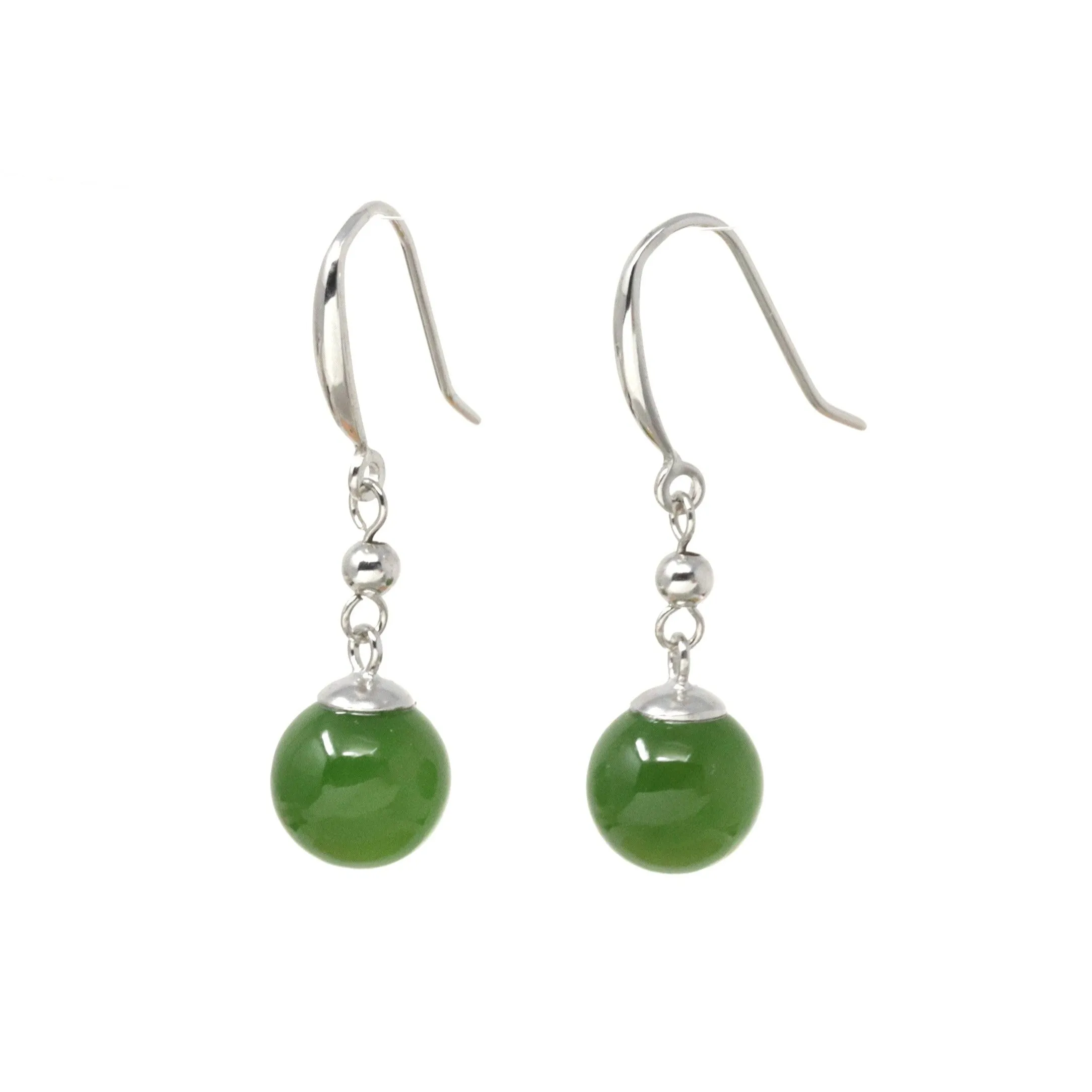 RealJade® "Classic Bead Earrings" Sterling Silver Genuine Nephrite Green Jade Dangle Earrings