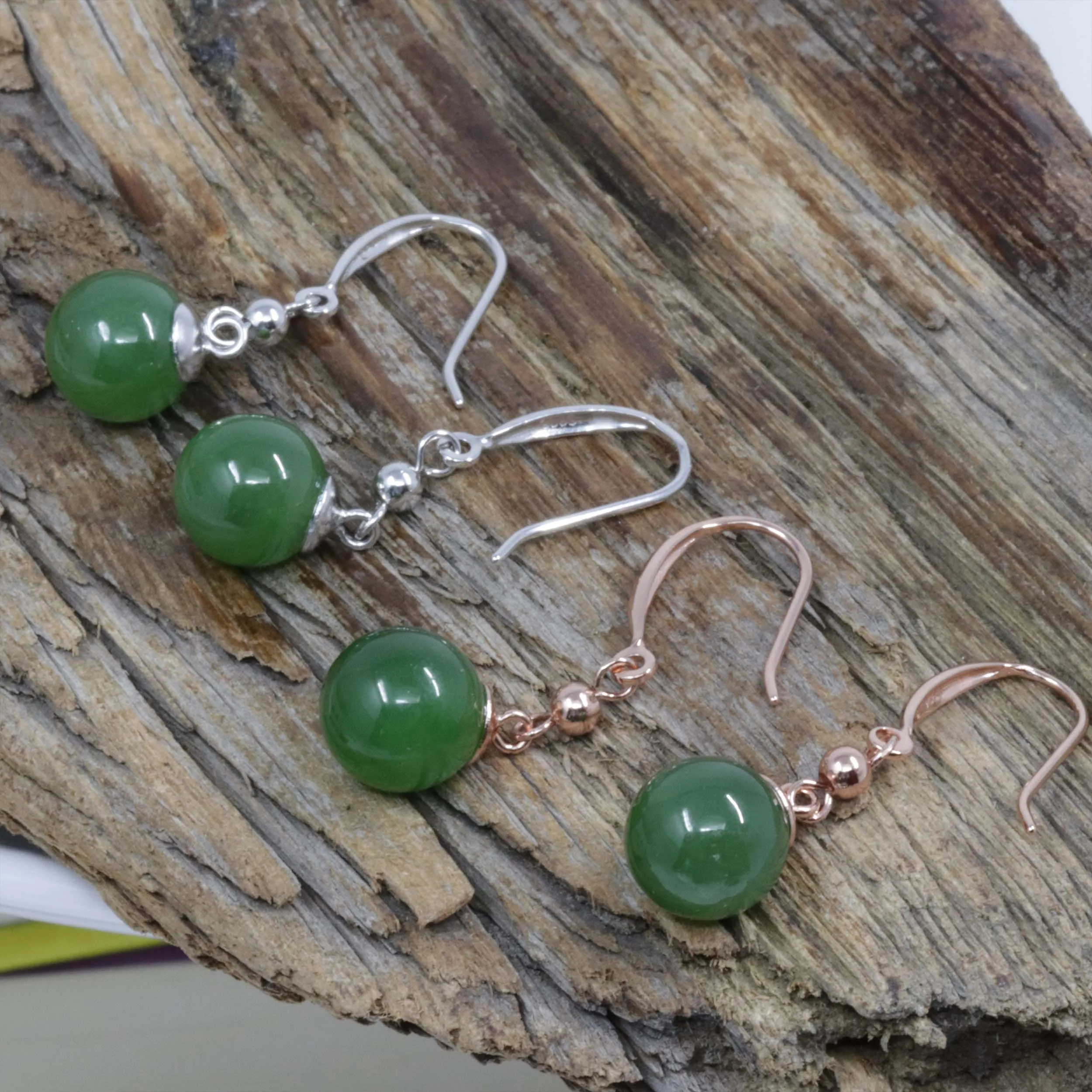 RealJade® "Classic Bead Earrings" Sterling Silver Genuine Nephrite Green Jade Dangle Earrings