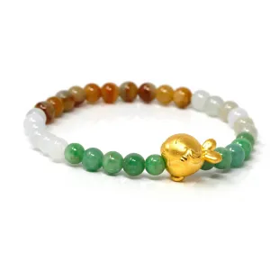 RealJade® "Cute Gold Fish" Genuine High-quality Jade Jadeite Bracelet Bangle with 24k Yellow Goldfish Charm Colorful #405