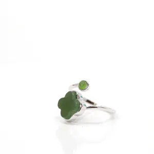 RealJade® Sterling Silver Real Green Nephrite Jade Lucky Four Leaf Clover Ring