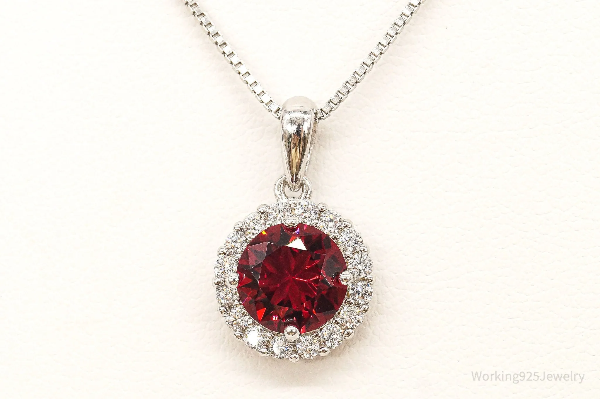 Red & White Cubic Zirconia Sterling Silver Necklace