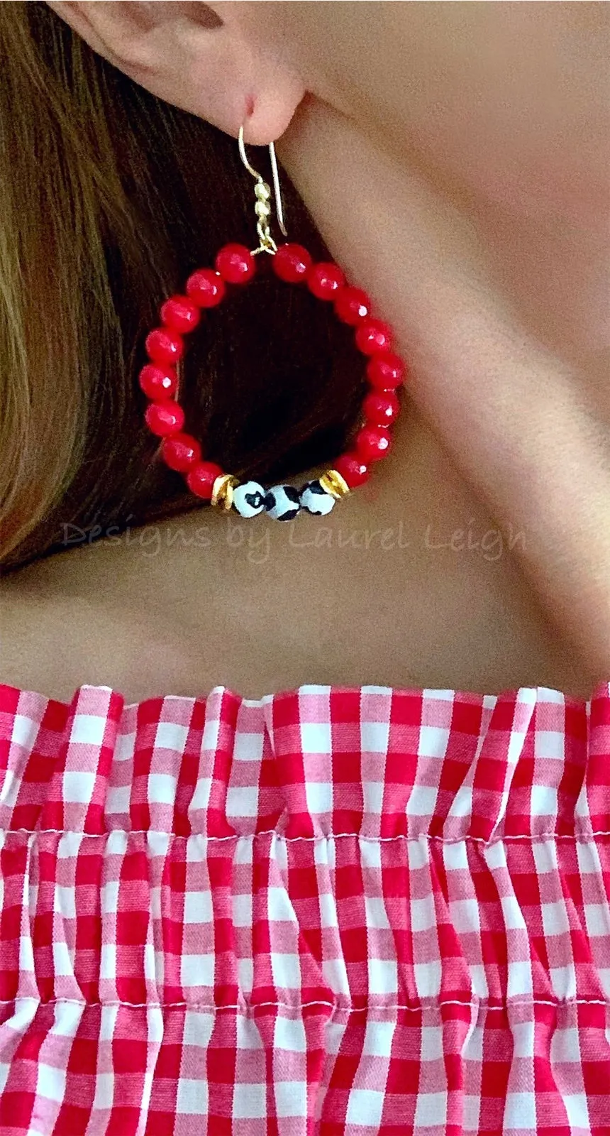 Red, Black & White Game day Beaded Hoop Earrings - 2 Styles