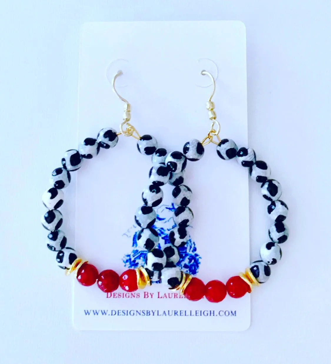 Red, Black & White Game day Beaded Hoop Earrings - 2 Styles