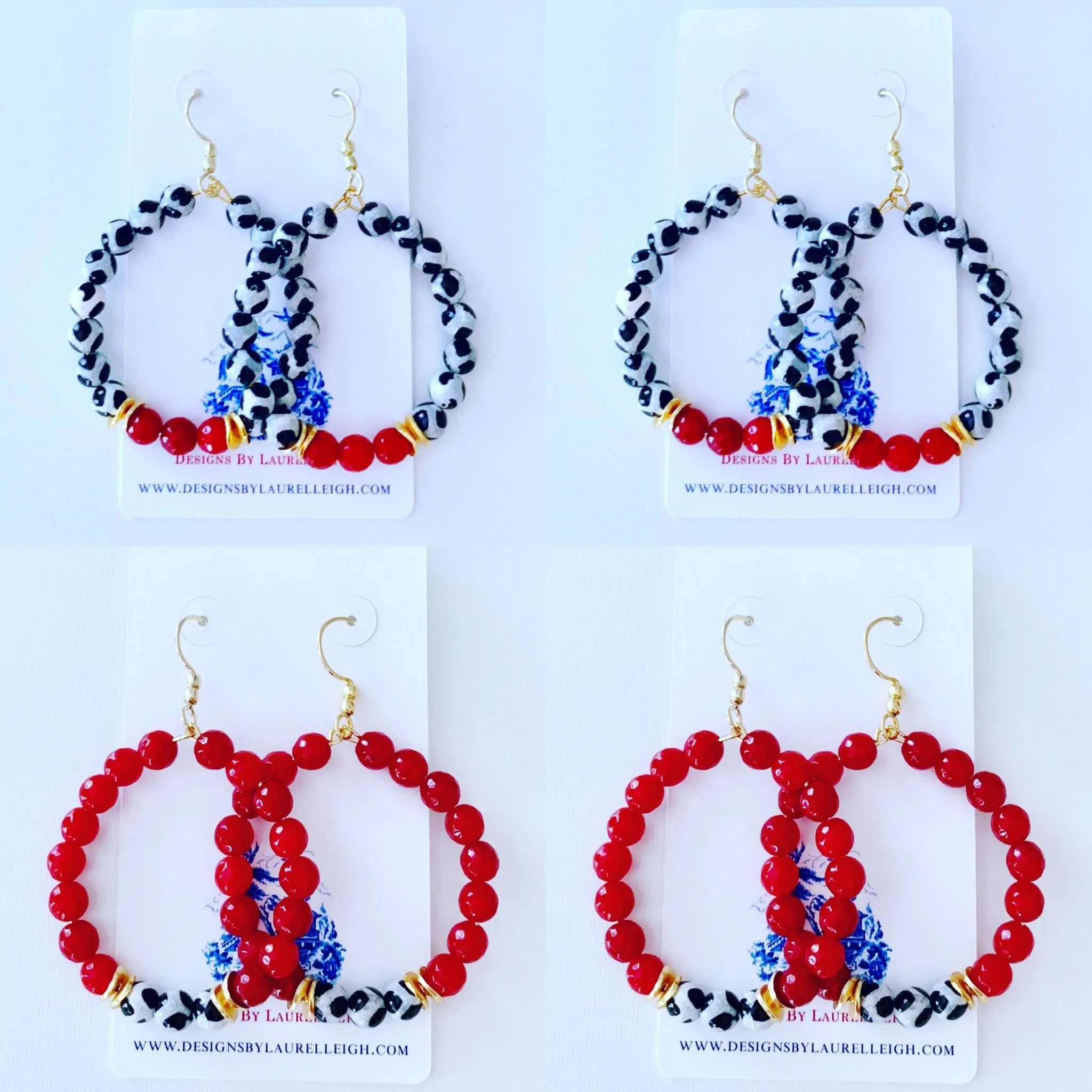 Red, Black & White Game day Beaded Hoop Earrings - 2 Styles