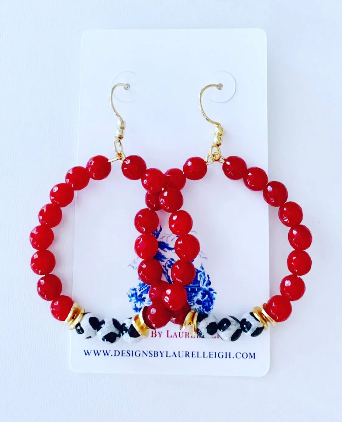 Red, Black & White Game day Beaded Hoop Earrings - 2 Styles