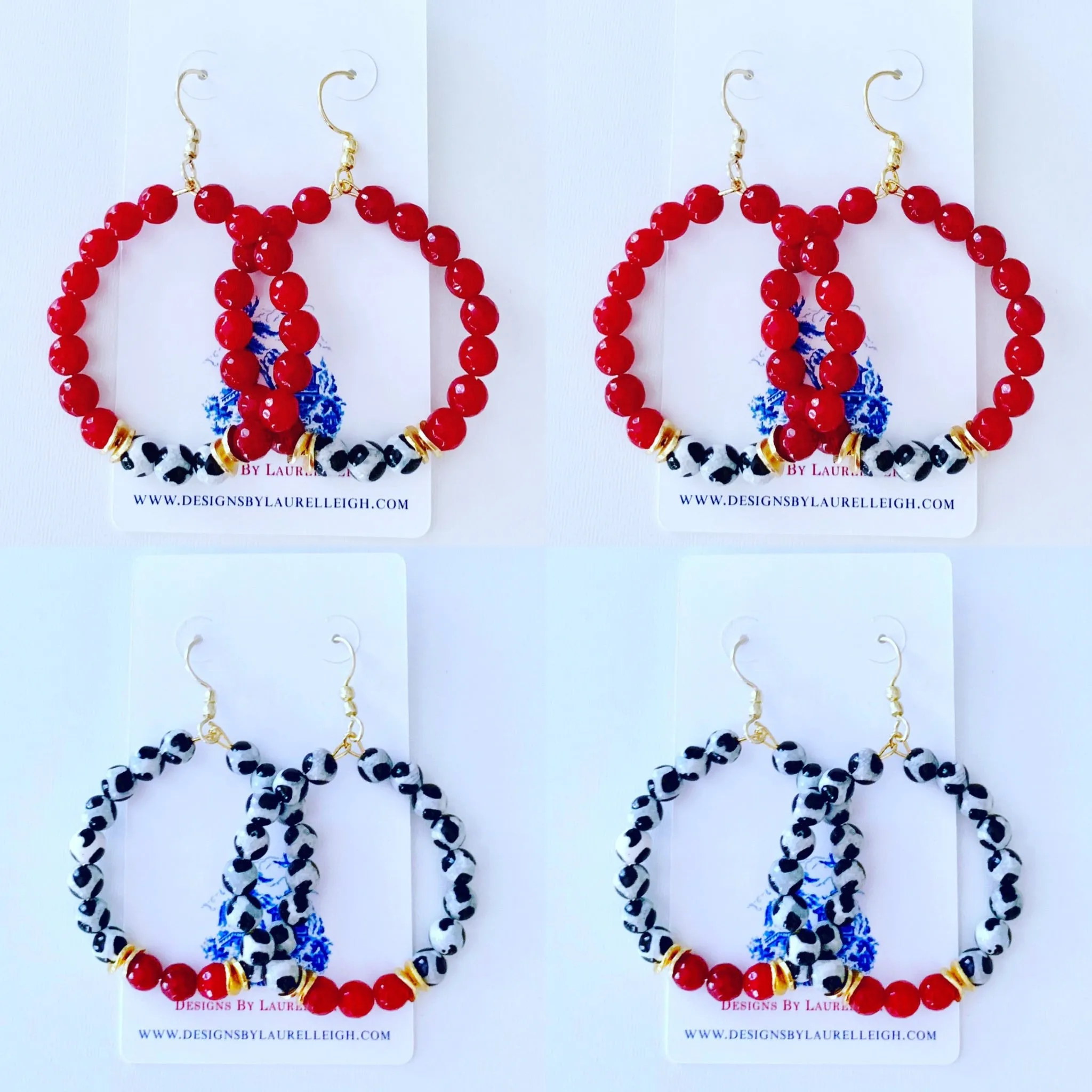 Red, Black & White Game day Beaded Hoop Earrings - 2 Styles