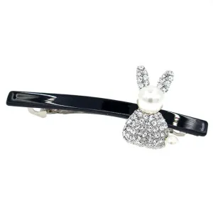 Rhinestone and Pearl Bunny Princess Slim Barrette White/Clear