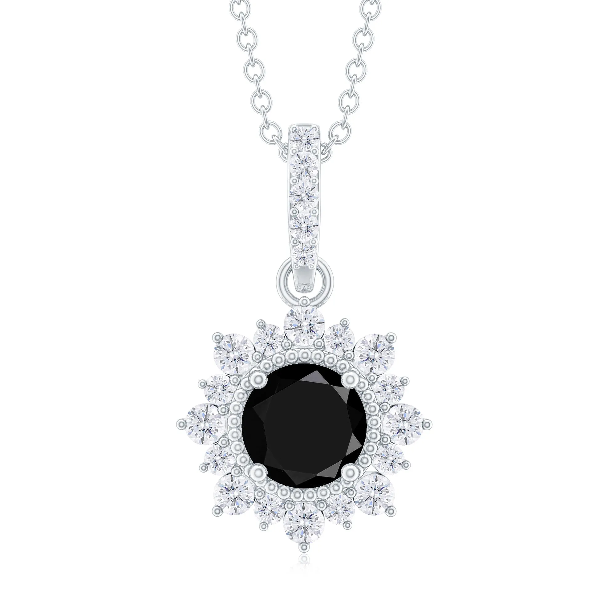 Round Created Black Diamond Halo Pendant with Diamond