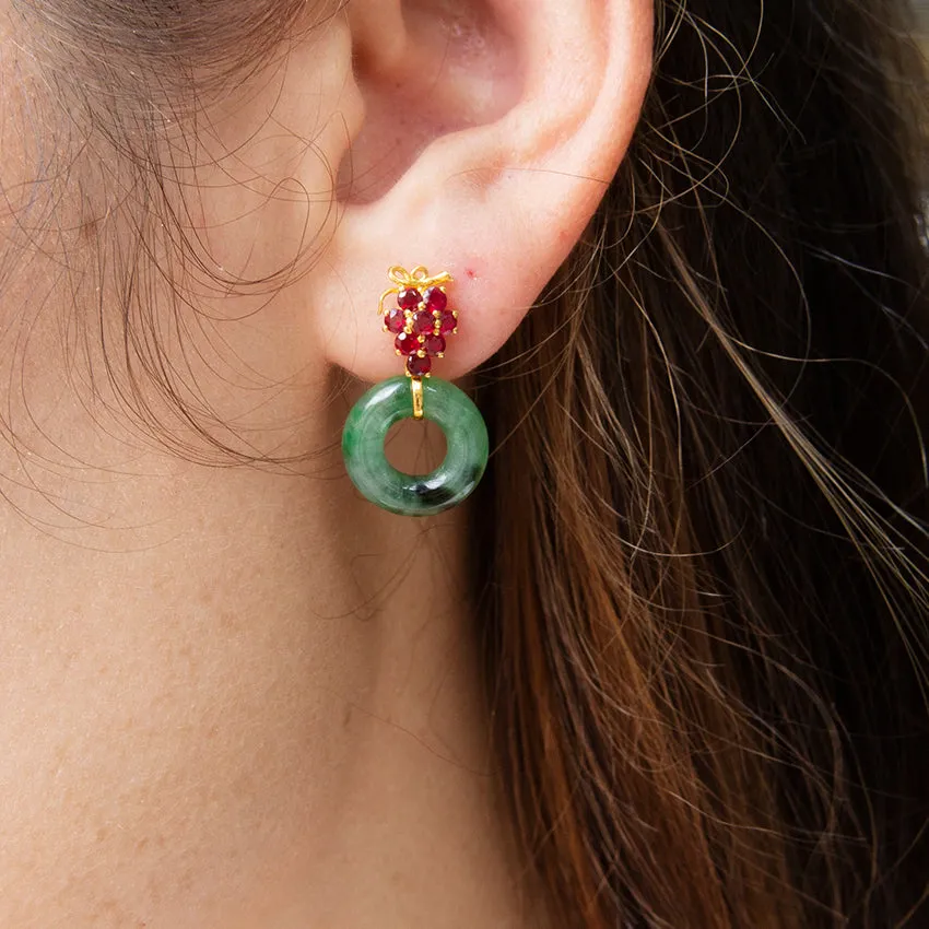 Ruby Bouquet & Jade Donut 18k Gold Earrings