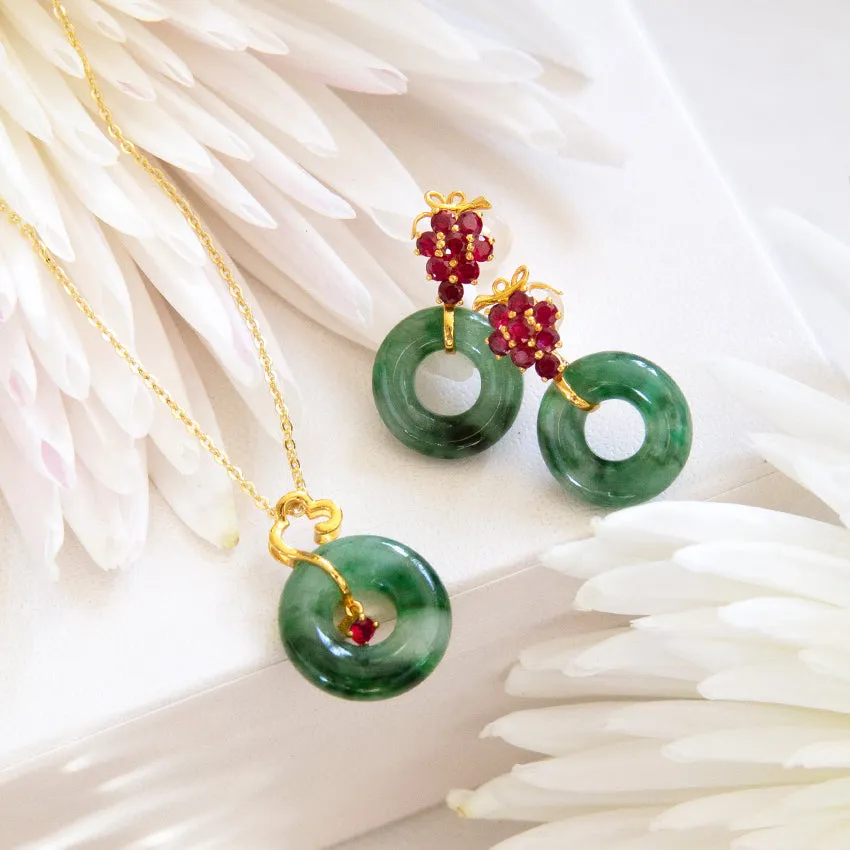 Ruby Bouquet & Jade Donut 18k Gold Earrings