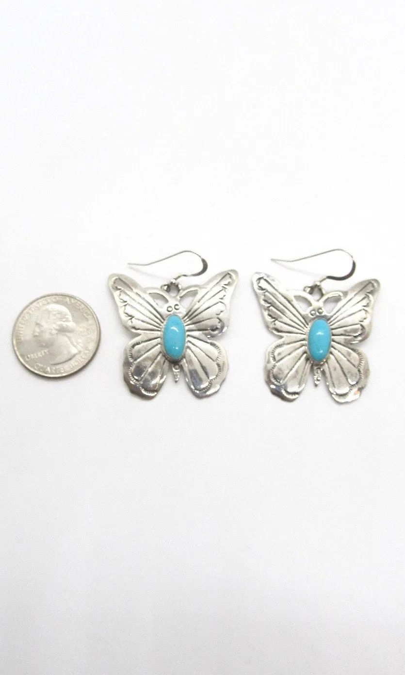 RUSSELL SAM Navajo Butterfly Sterling Silver and Turquoise Earrings