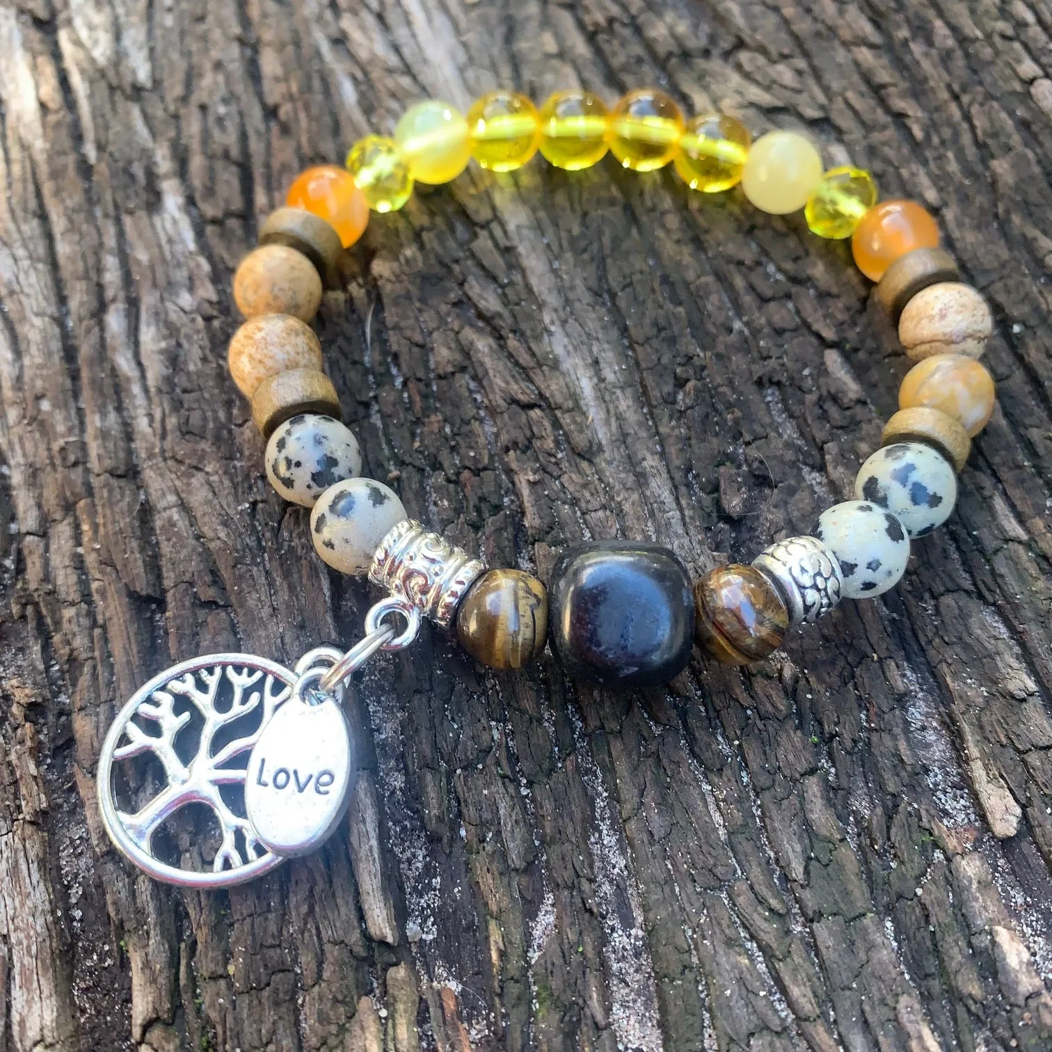 Shungite Amplified SOLAR PLEXUS Chakra Bracelet ~ Tree of Life and LOVE Charms ~ Medium [#28]