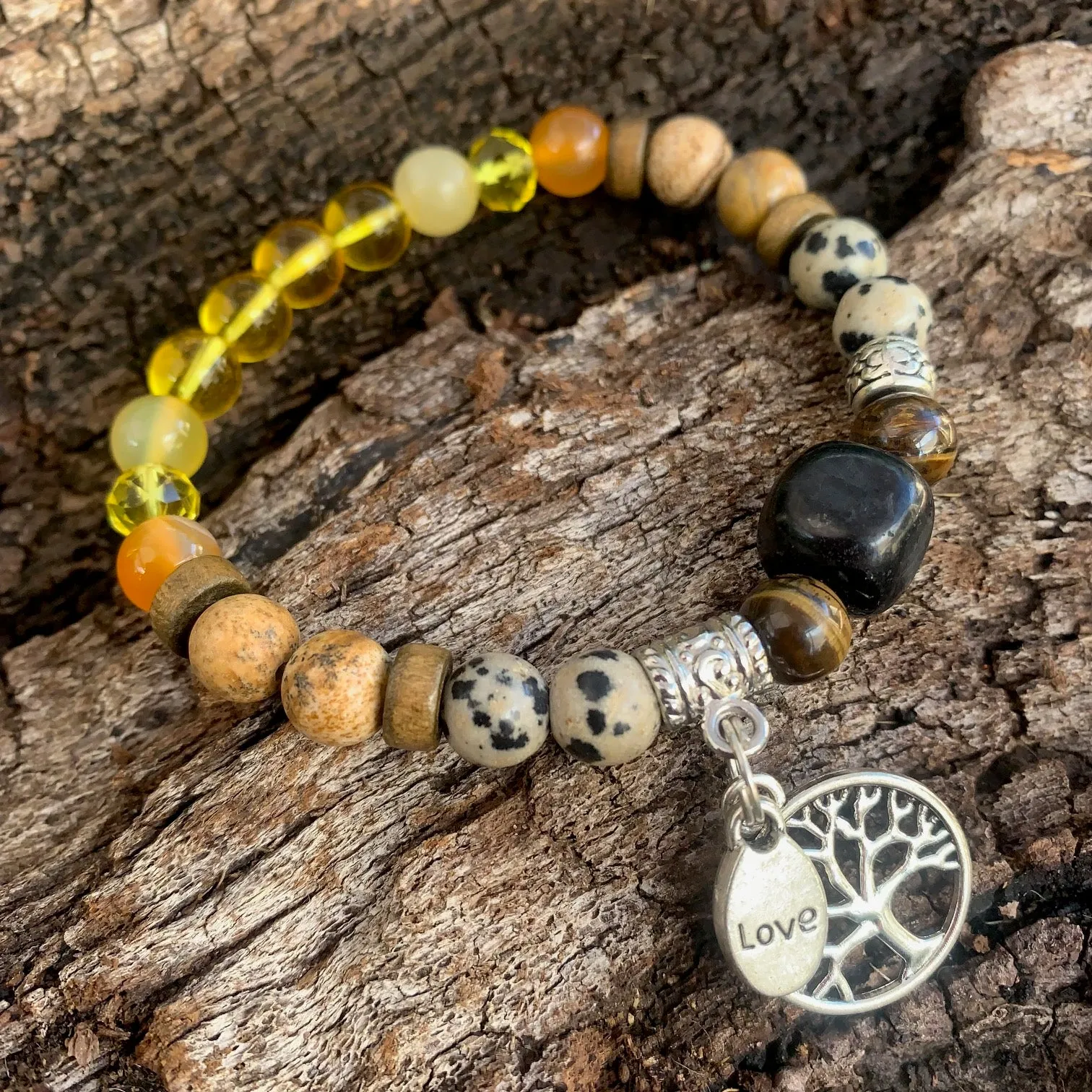 Shungite Amplified SOLAR PLEXUS Chakra Bracelet ~ Tree of Life and LOVE Charms ~ Medium [#28]