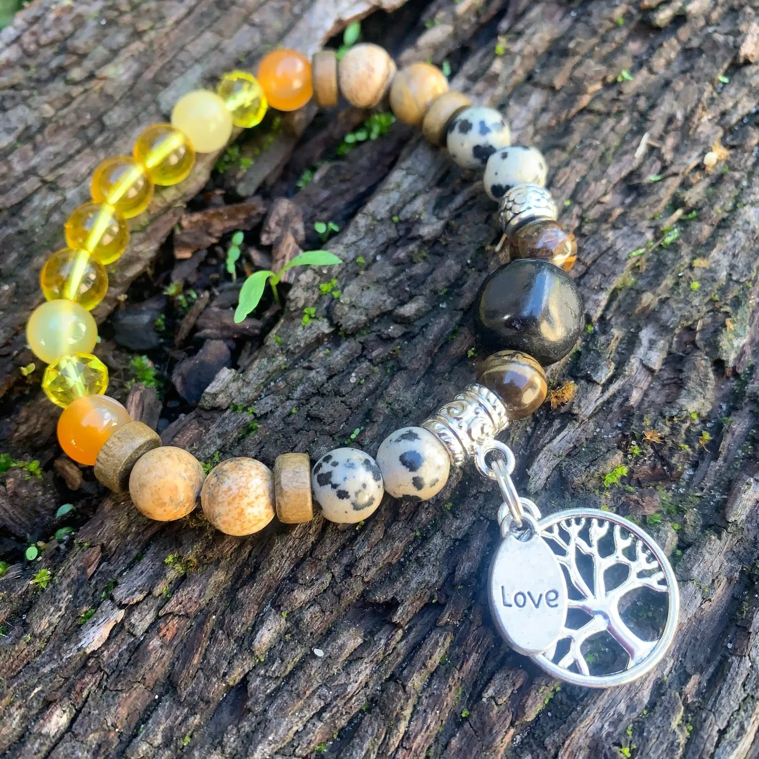 Shungite Amplified SOLAR PLEXUS Chakra Bracelet ~ Tree of Life and LOVE Charms ~ Medium [#28]