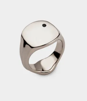 Signet Ring in Silver, Size S / Black diamond