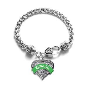 Silver Emerald Green Little Sister Pave Heart Charm Braided Bracelet