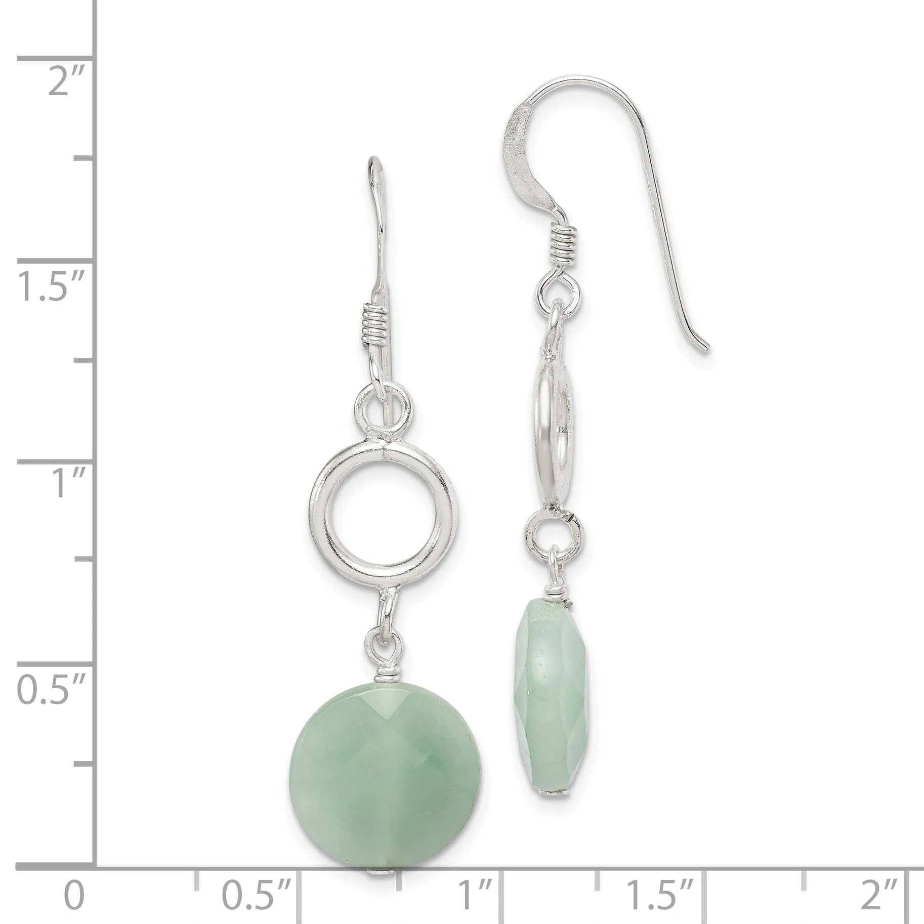 Silver Genuine Green Jade Dangle Earrings