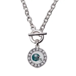 Silver Grey and Turquoise Team Helmet Circle Charm Toggle Necklace