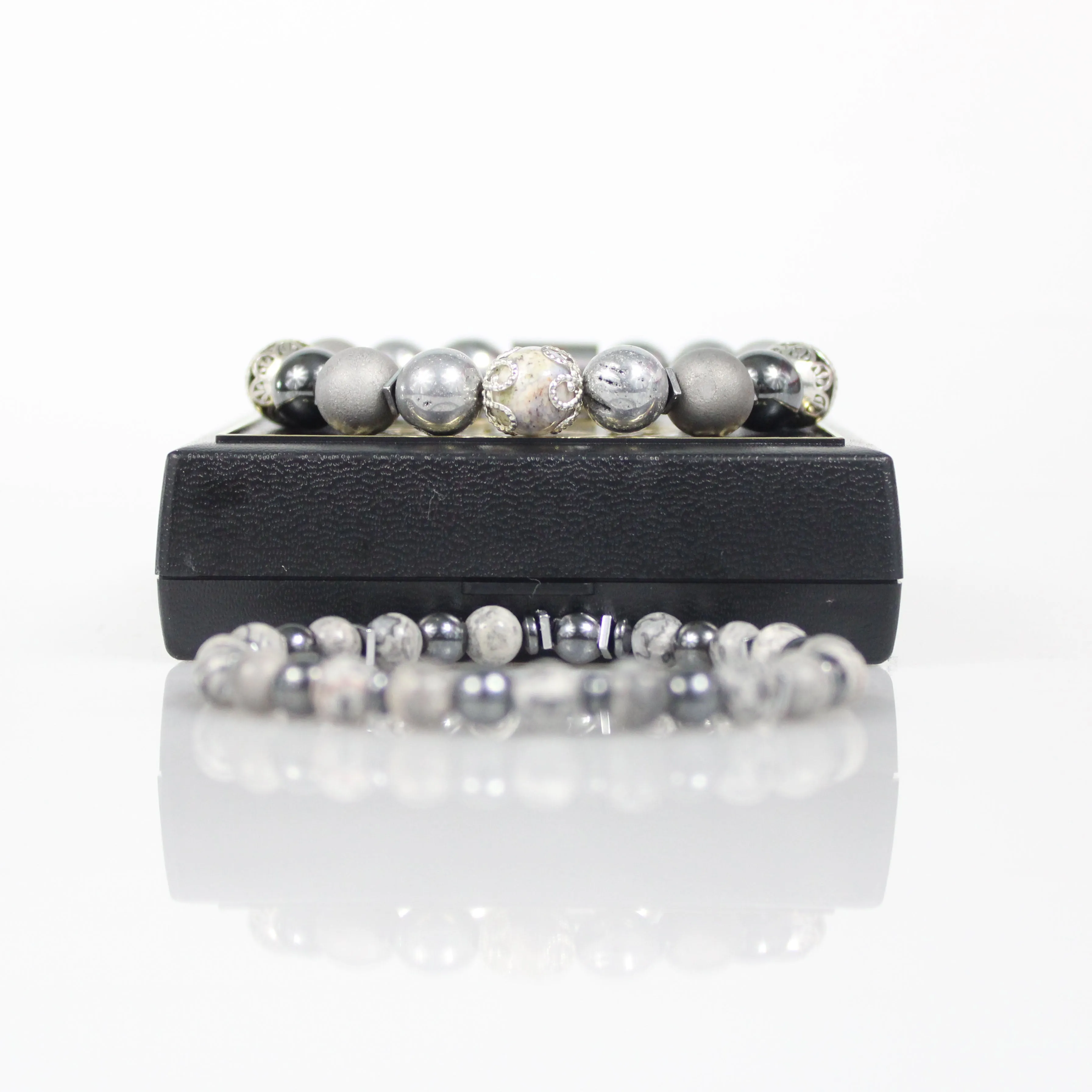 Silver Hematite Bead Bracelet Set