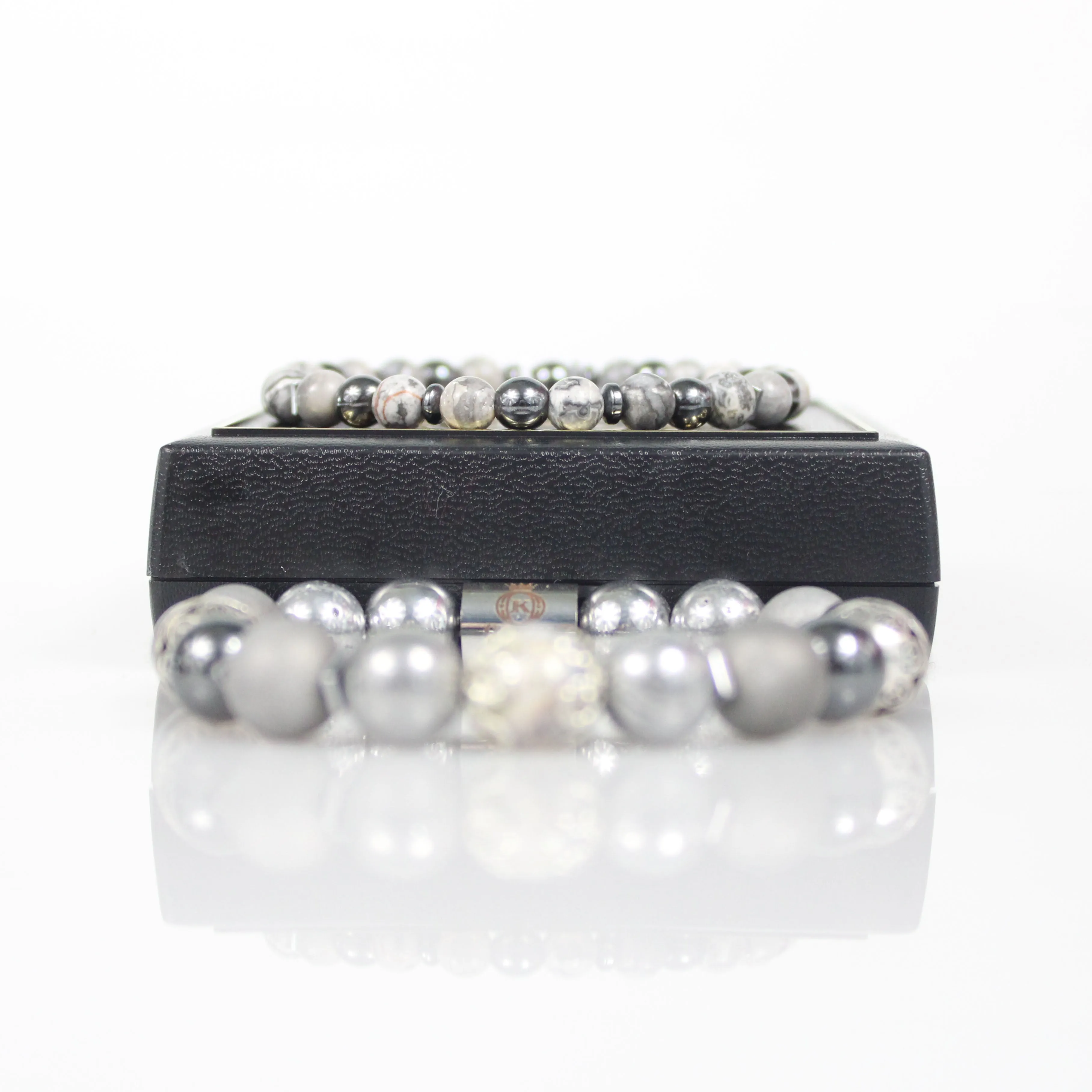 Silver Hematite Bead Bracelet Set