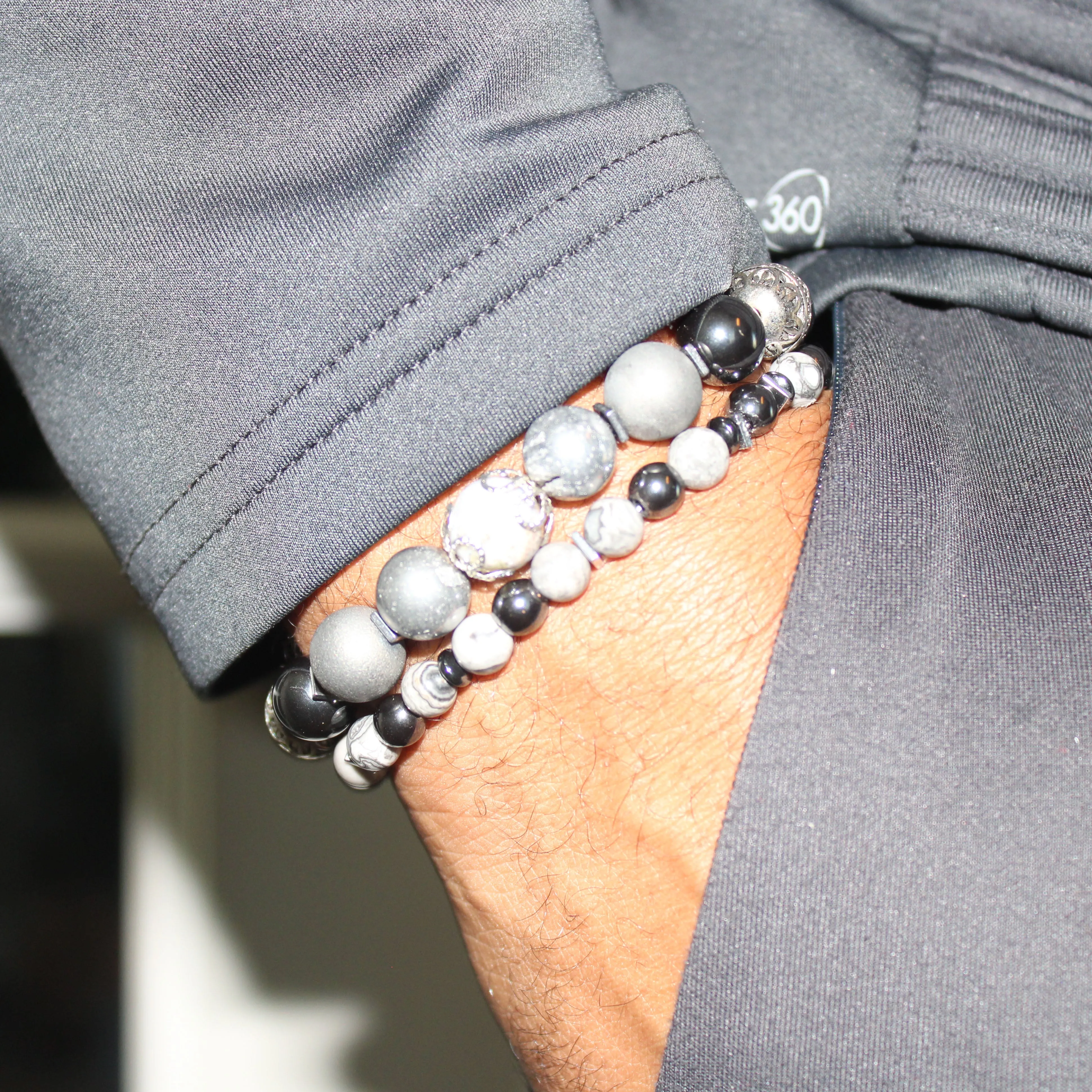 Silver Hematite Bead Bracelet Set