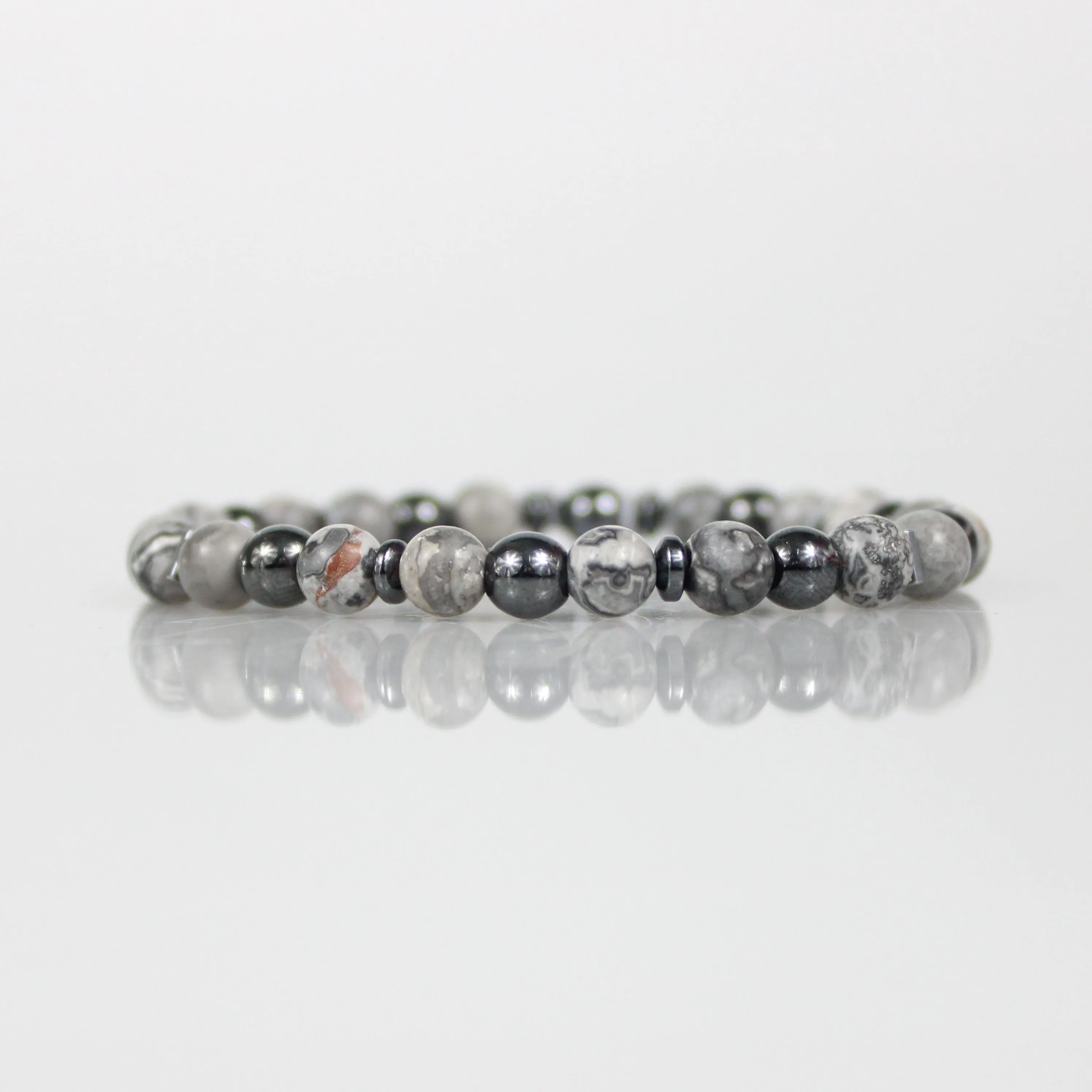 Silver Hematite Bead Bracelet Set