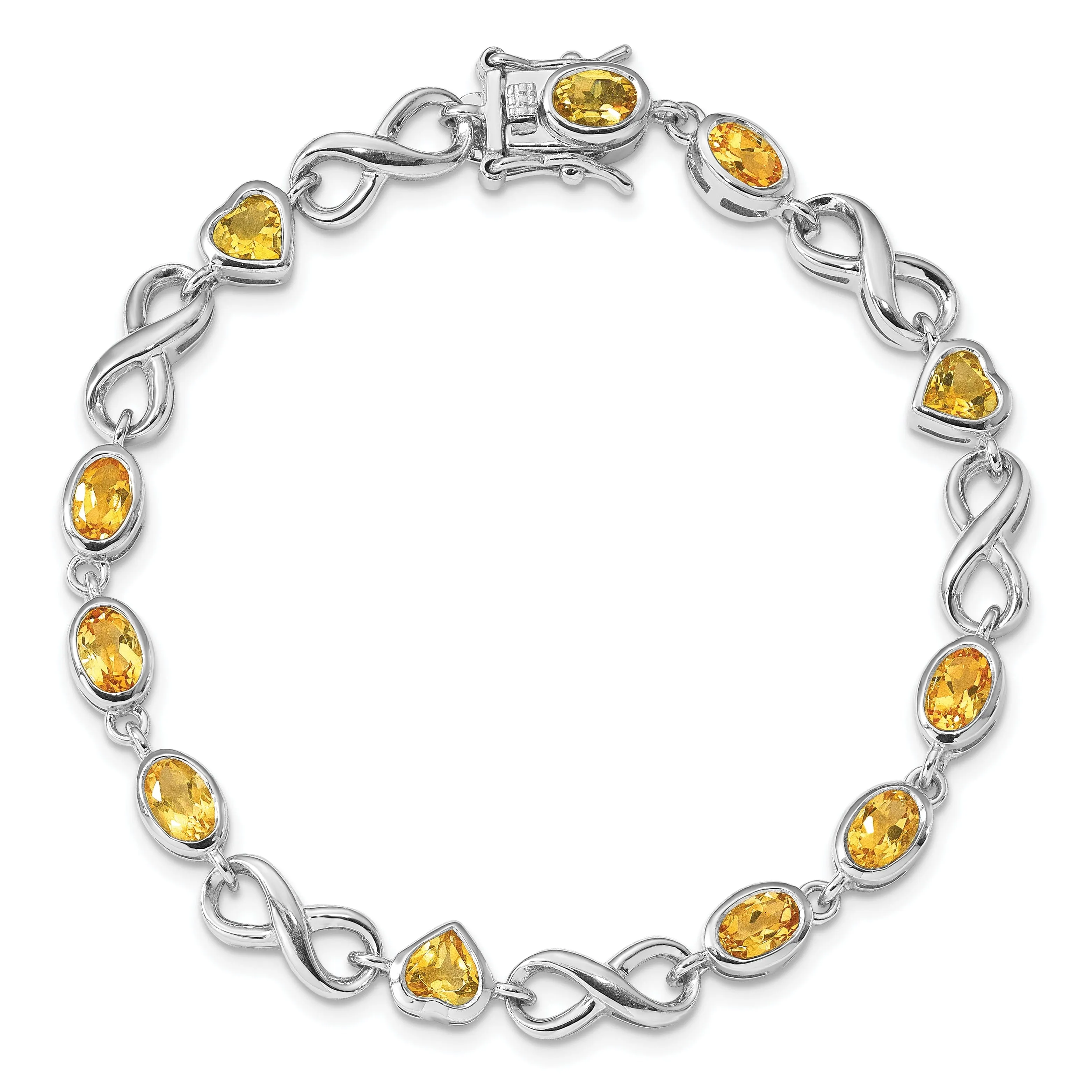 Silver Oval Heart Citrine Gemstone Bracelet