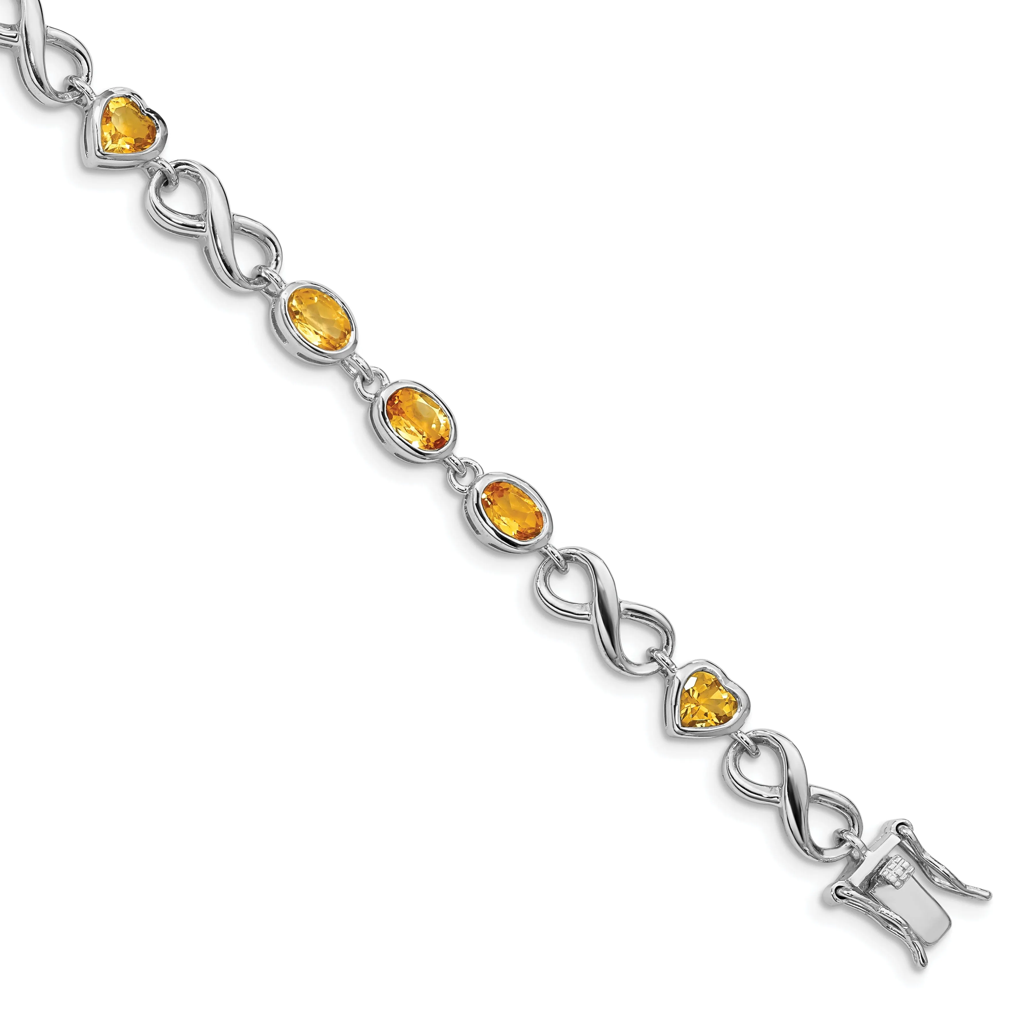 Silver Oval Heart Citrine Gemstone Bracelet