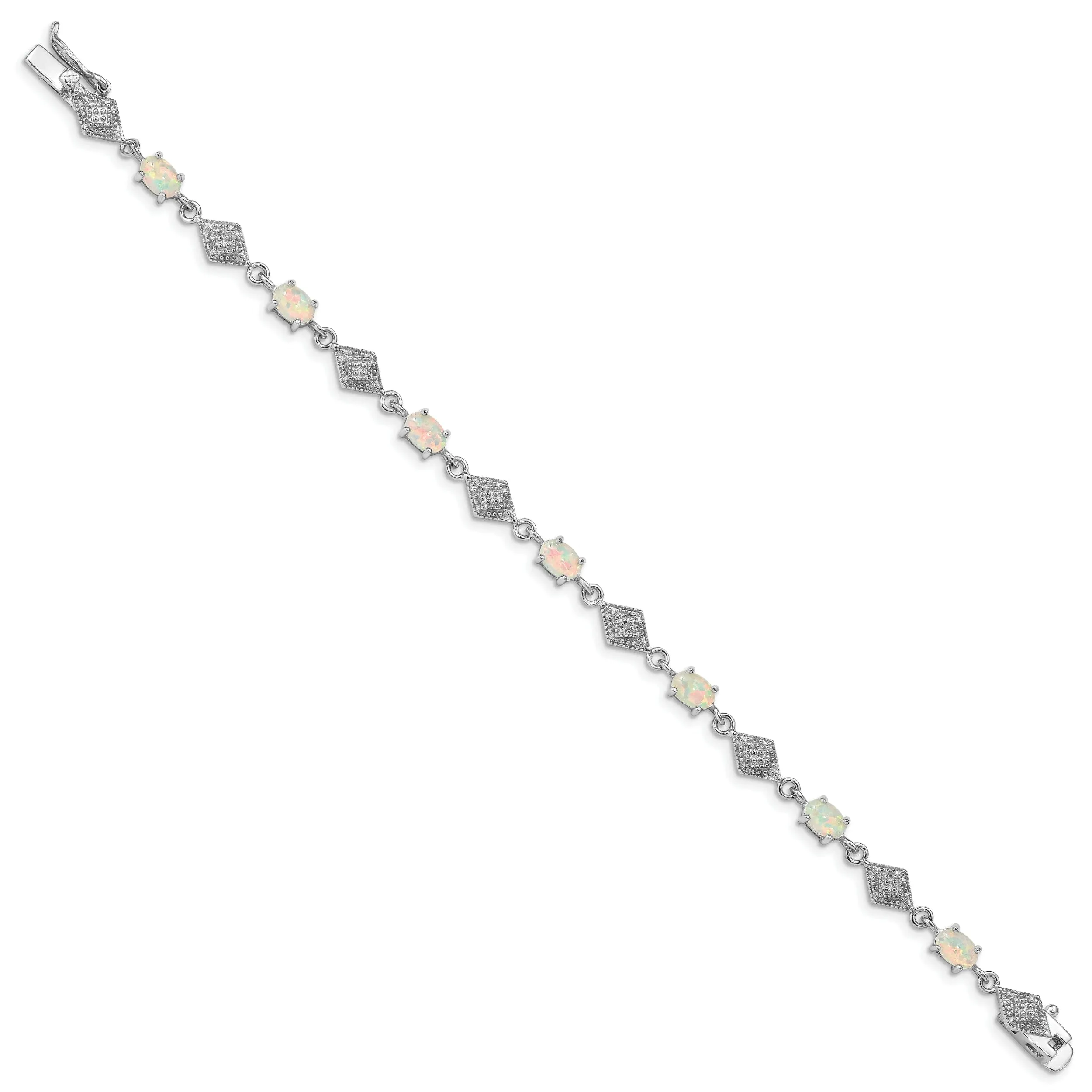 Silver Polished White Created Opal C.Z Bracelet