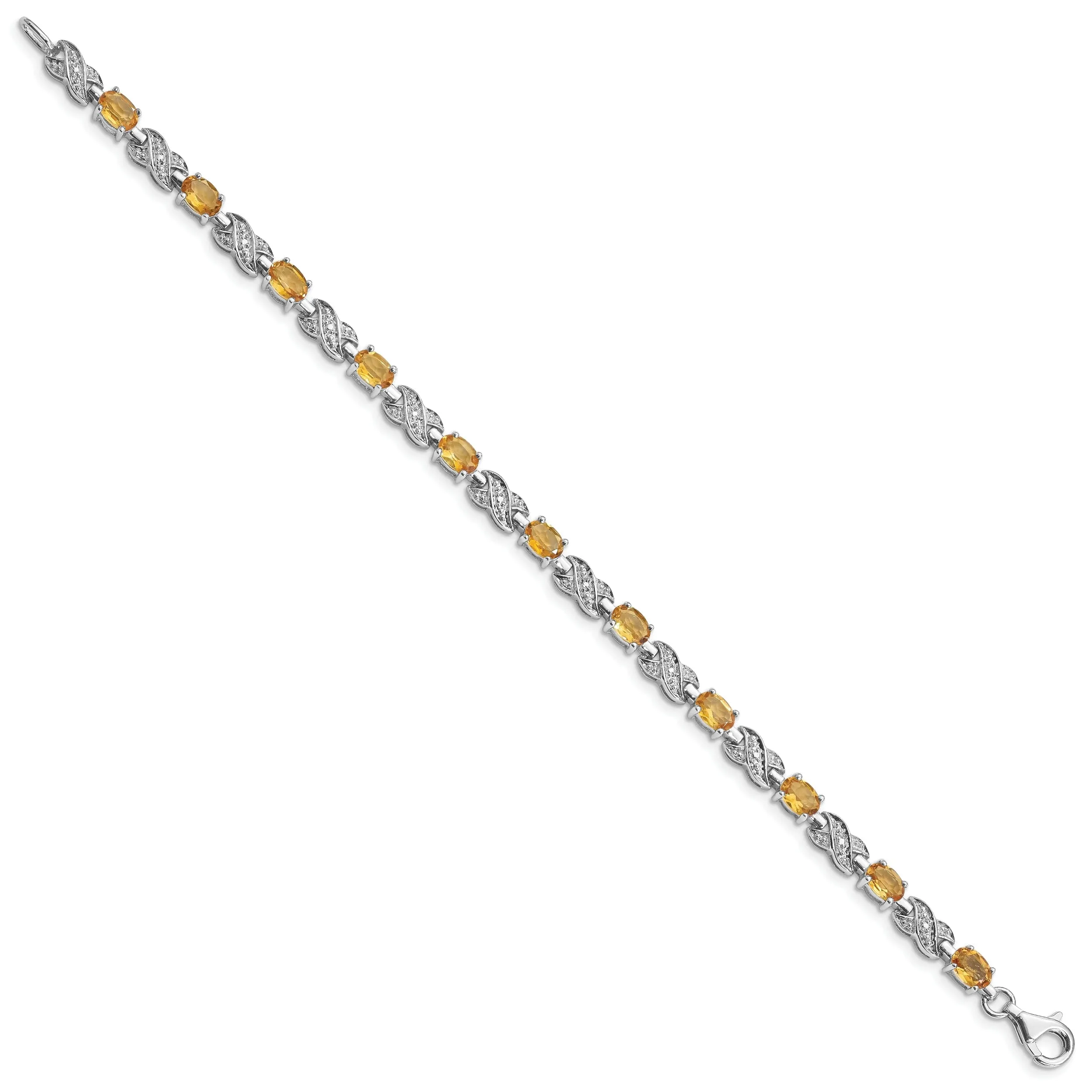 Silver Round Cut Citrine Gemstone Bracelet