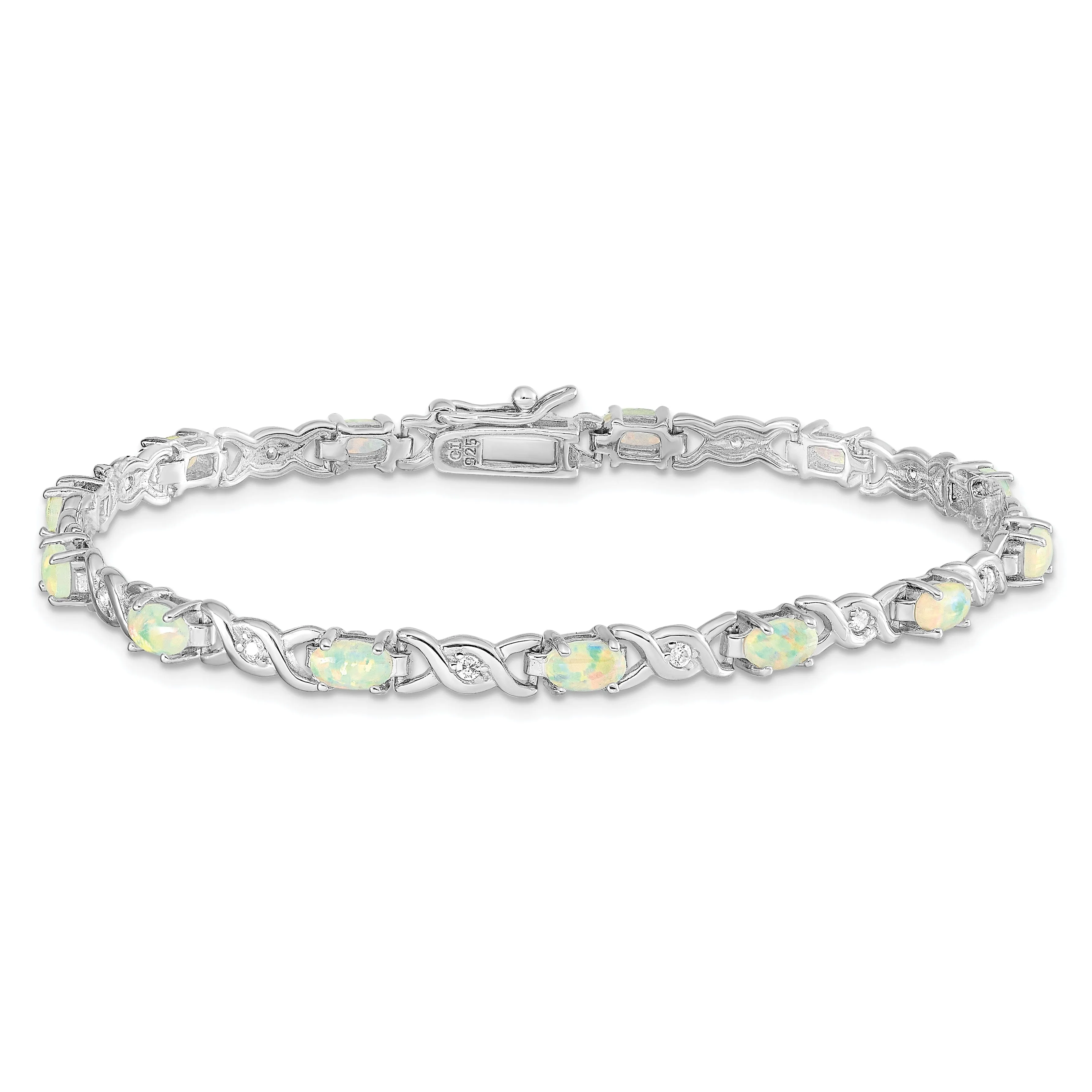 Silver White Created Opal and C.Z Bracelet