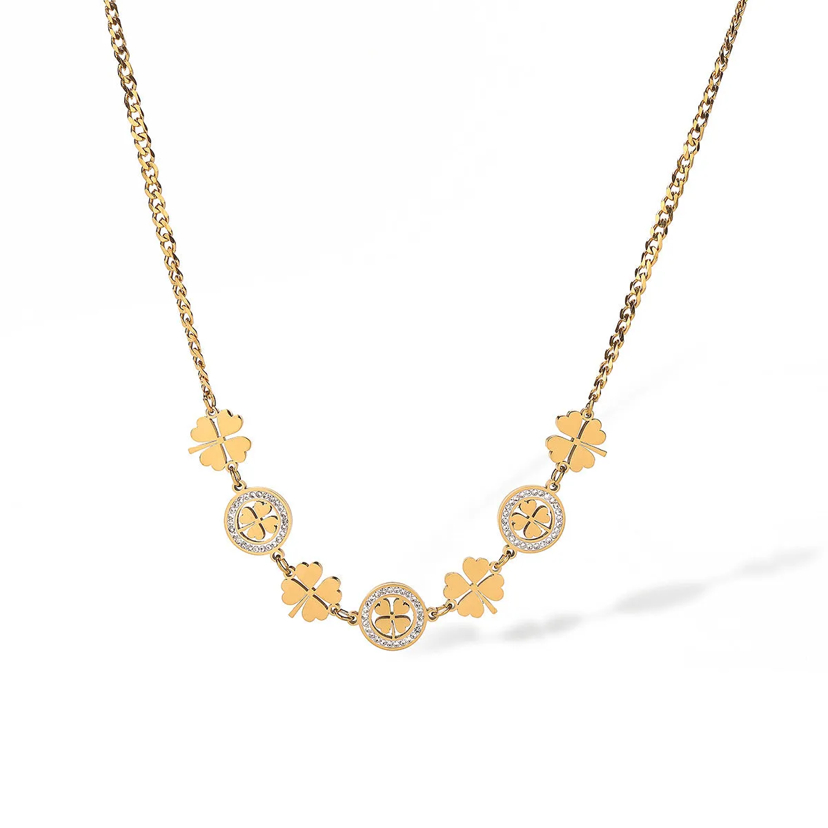 SISSLIA Well-Made Diamond Necklace Four-Leaf Clover Gold and Silver Zircon Simple Trend Necklace For Women