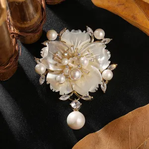 SISSLIA Wholesale New Natural Shell Brooches High-Grade Design Zircon Pearl Flowers Brooch Pin