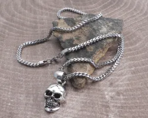 Skull XL Pendant on Franco  3mm box Stainless Steel Necklace