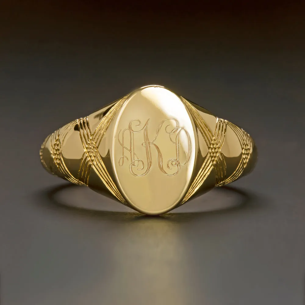 SOLID 14K YELLOW GOLD SIGNET RING 8.3g FLORENTINE HAND ENGRAVING PERSONALIZEABLE