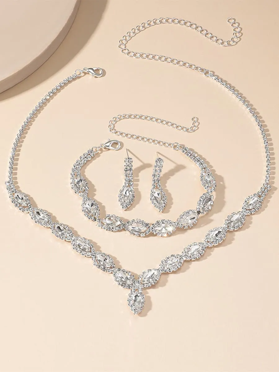 Sparkling Rhinestone Necklace Earrings Bracelet Set MSE00128