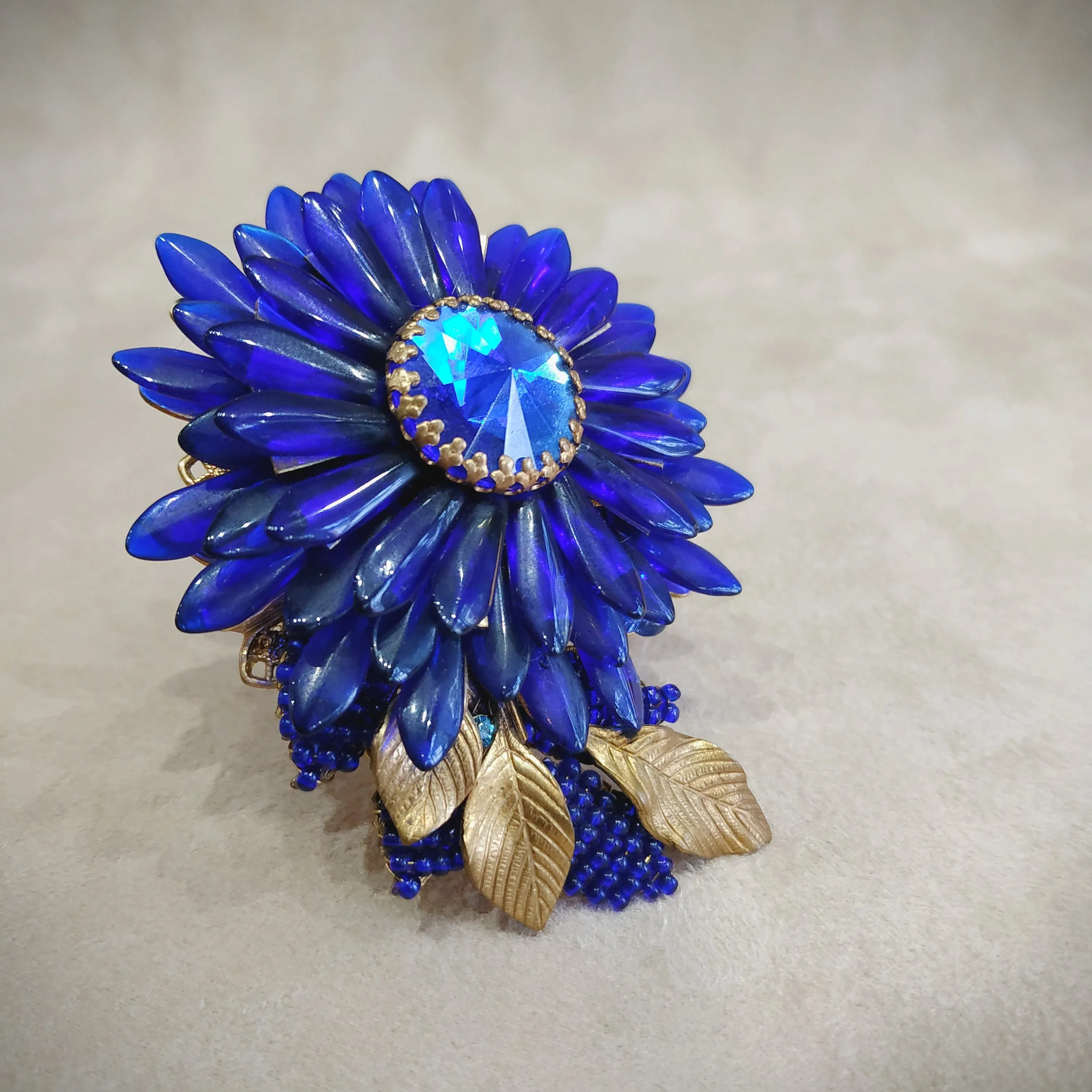 Stanley Hagler Blue Cobalt blue flower statement Brooch