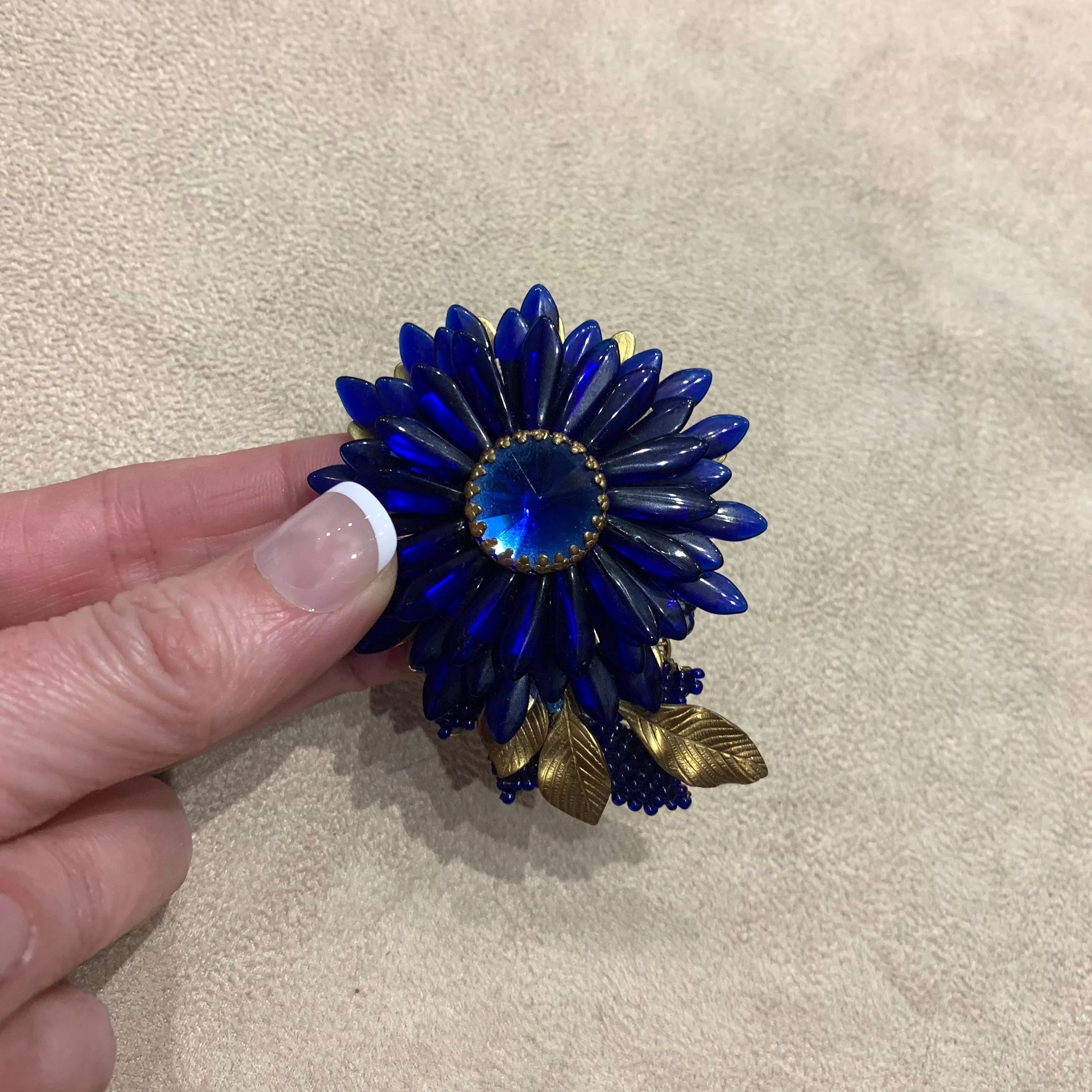 Stanley Hagler Blue Cobalt blue flower statement Brooch