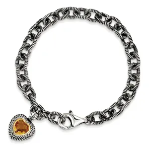 Sterling Silver Gold Citrine Heart Bracelet