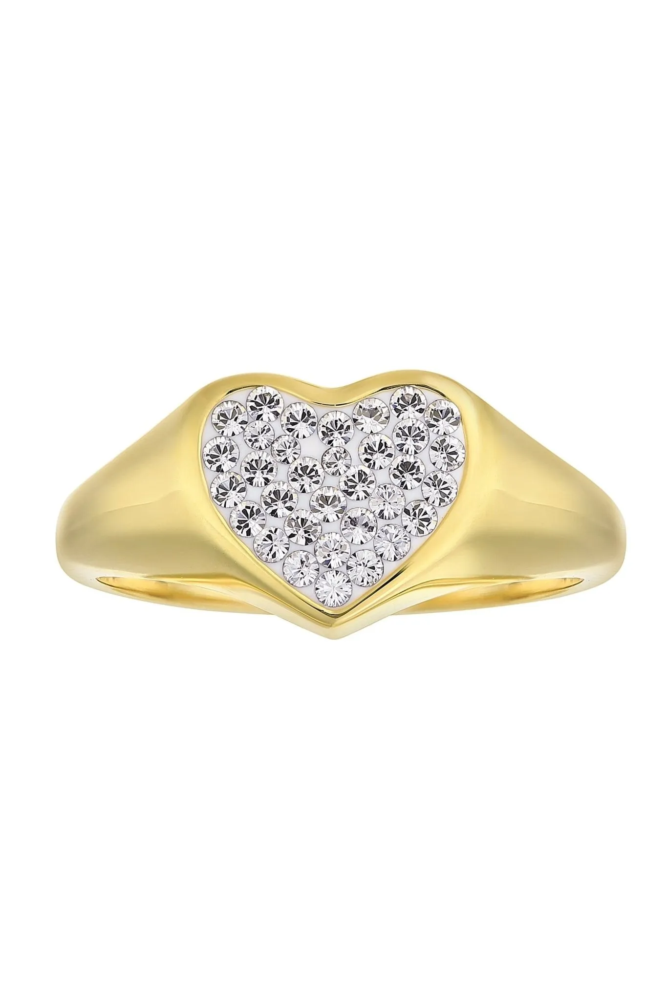 Sterling Silver Gold Plated Crystal Heart Signet Ring